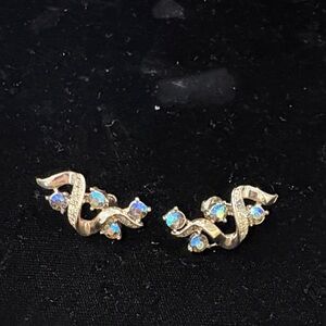 Coro Gold-Tone Crystal Vine Ear Climbers - Iridescent Blue Accents